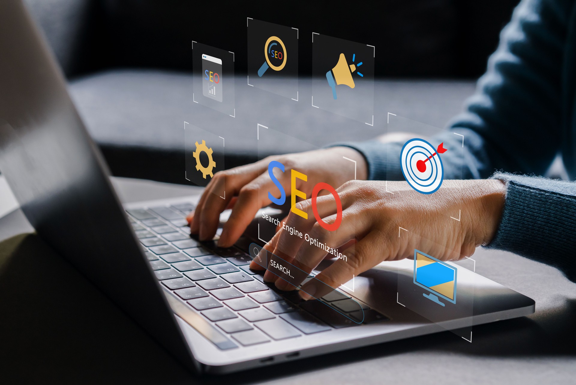 Human with search engine optimization, SEO networking concept, searching browsing Internet data Information, keyword research and digital marketing, analysis, traffic ranking, optimization website